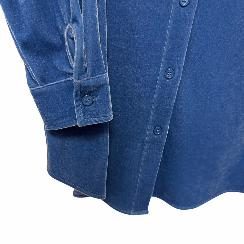 Soft Surroundings Blue Velour Long Sleeve Button Up Top Womens Medium Lagenlook - Picture 3 of 7